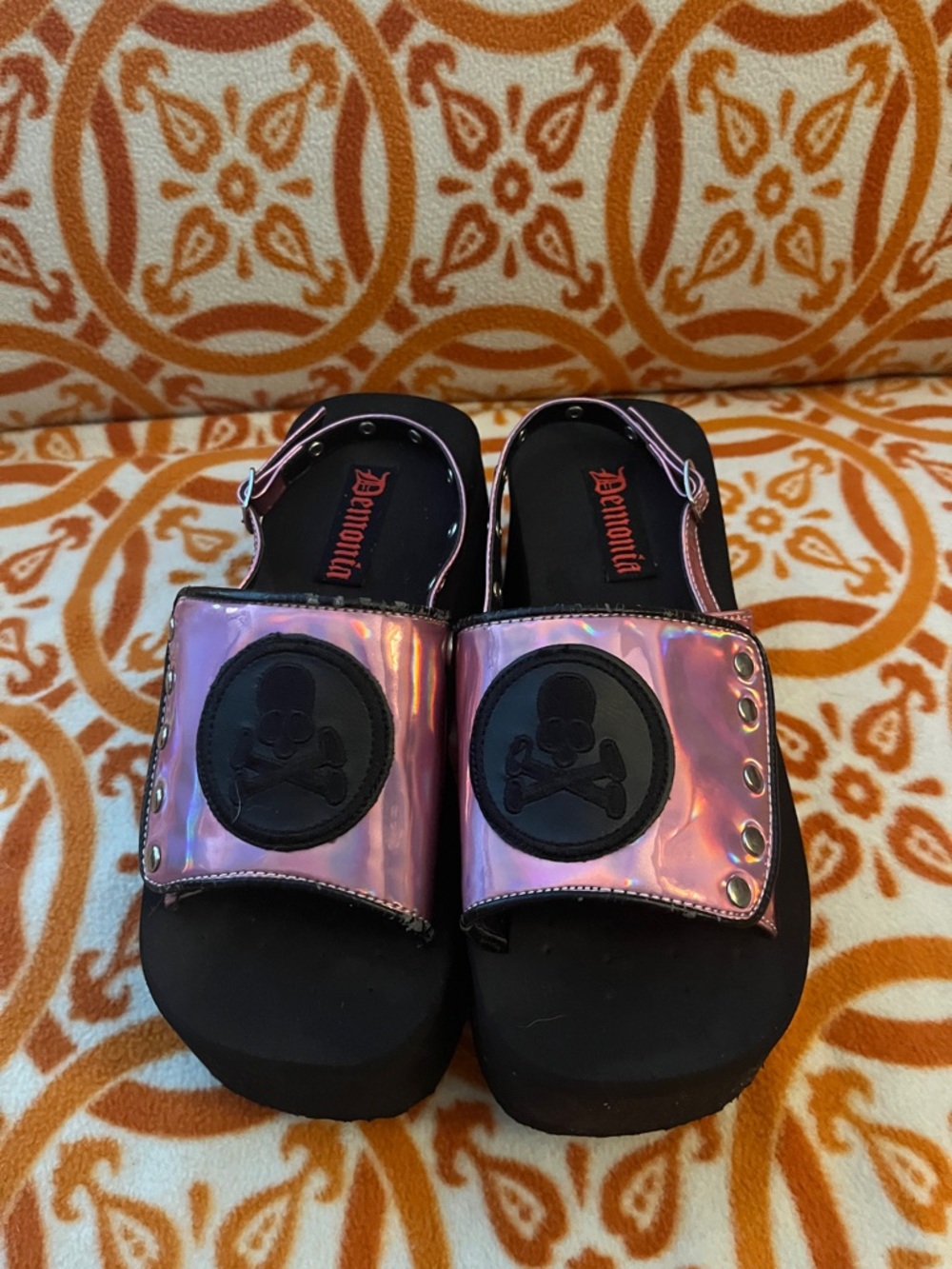 Vintage Demonia platform Sandals with Skull Patch